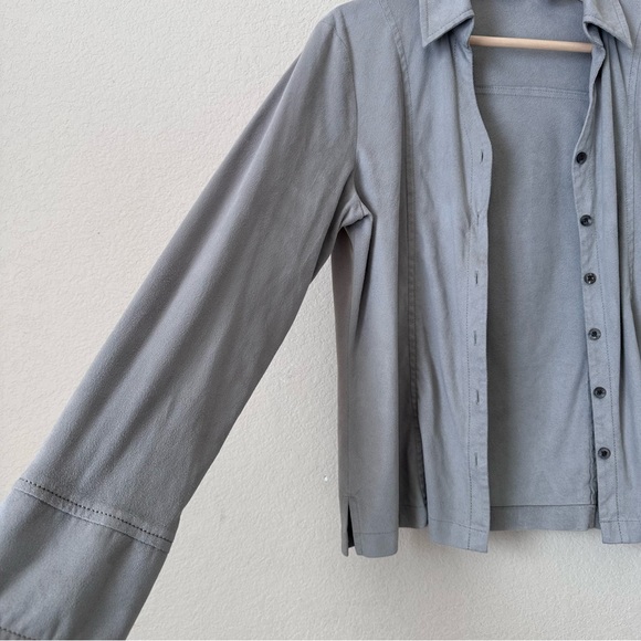 J. Jill Light Sage Green/Gray Button Down Suede Vintage Shirt - Picture 2 of 6